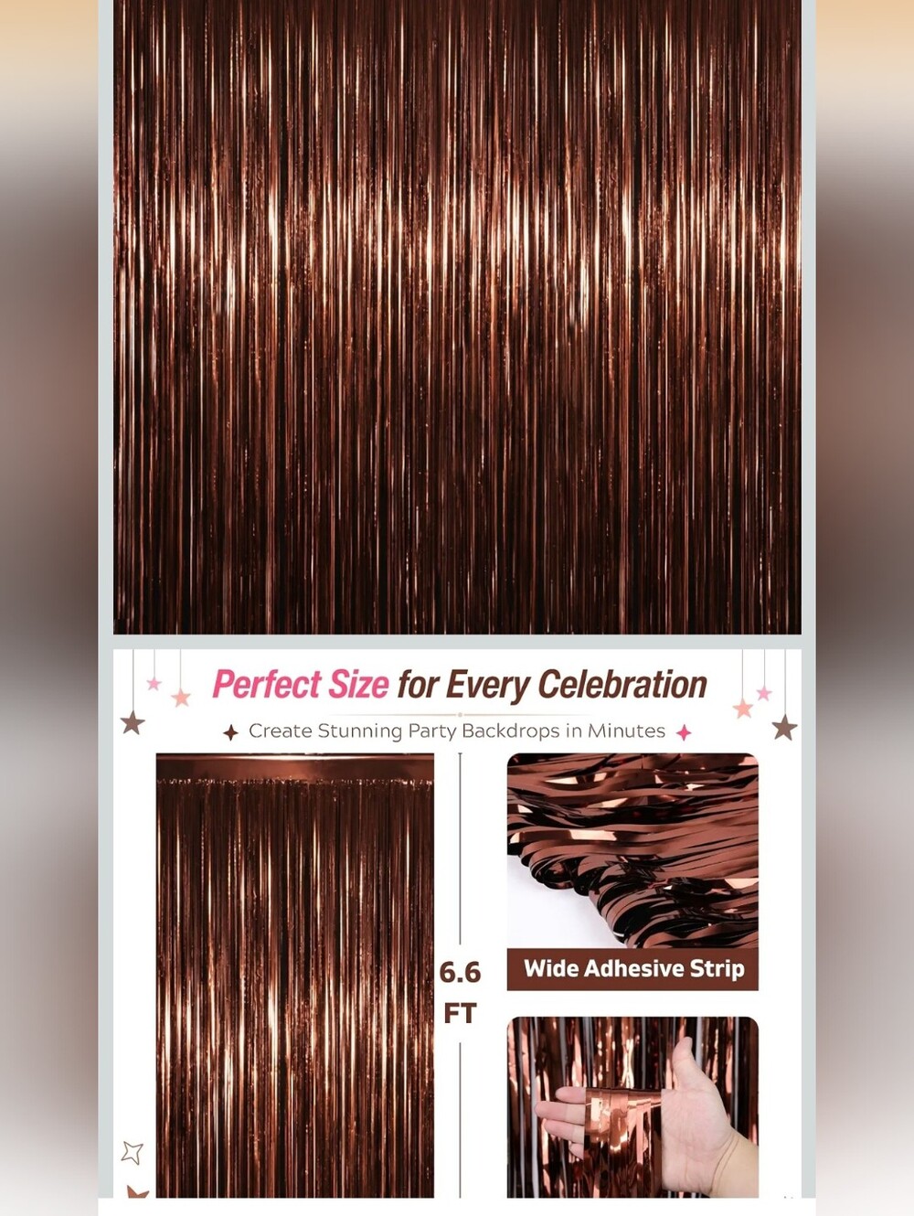 4Pcs Brown Metallic Wavy Tinsel Curtains - 3.3x6.6 ft Foil Curtain Backdrop